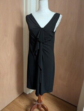 White House Black Market Black Ruffle Front Sheath Dress Size Small